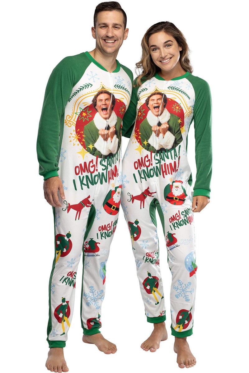 INTIMO Elf The Movie Men's OMG Santa! I Know Him! One-Piece Sleeper Pajama Union Suit (S/M) - Image 3